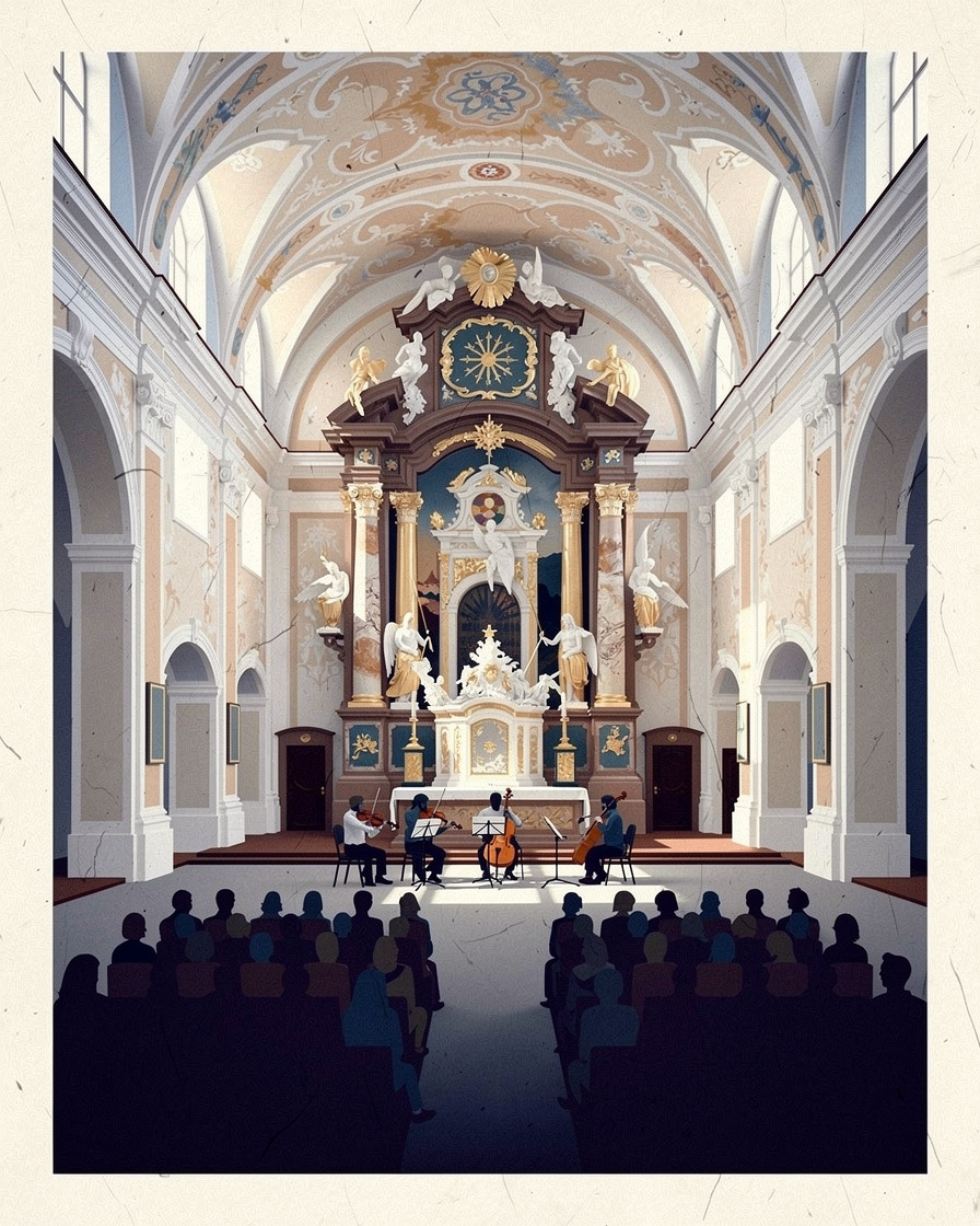 Kammerkonzert in der Hofkapelle der Münchner Residenz mit Streichern vor barockem Altar